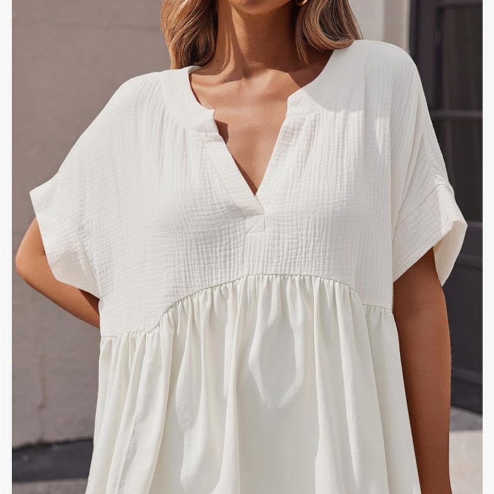 White Dolman Sleeve Ribbed Blouse NWOT very oversized!